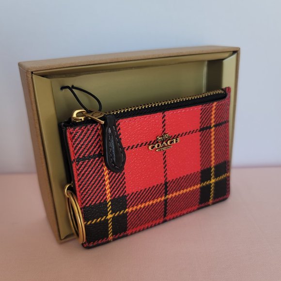 COACH Novelty Plaid Print Mini Skinny ID Case In Coated Canvas – Red Multi ⭐ - Picture 2 of 13